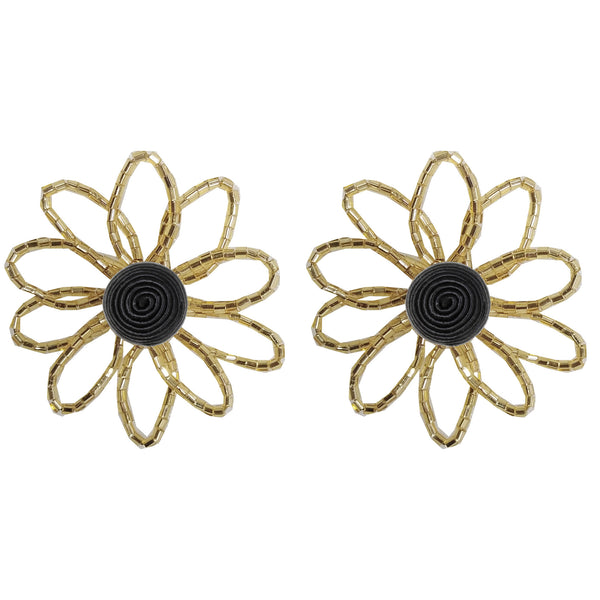 Beaded Flower Button Earrings - In Stock