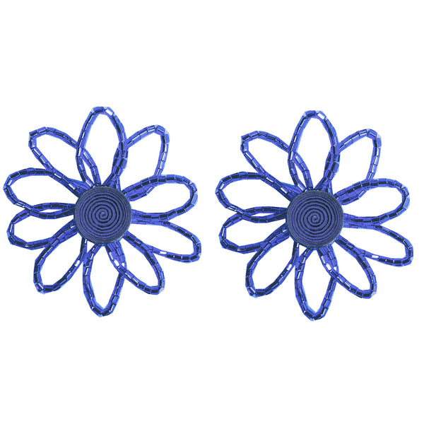 Beaded Flower Button Earrings - In Stock