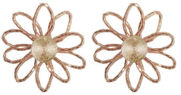 Beaded Flower Button Earrings - In Stock
