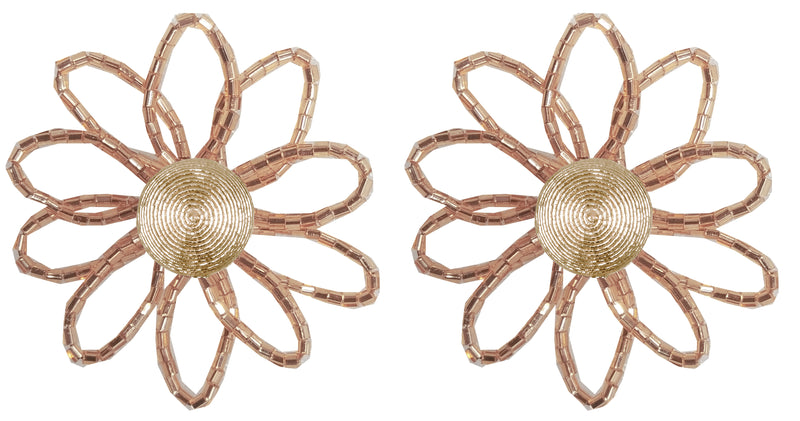 Beaded Flower Button Earrings - In Stock