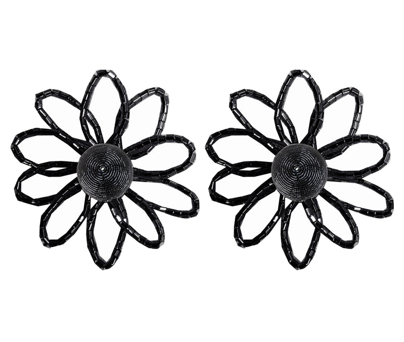 Beaded Flower Button Earrings - In Stock
