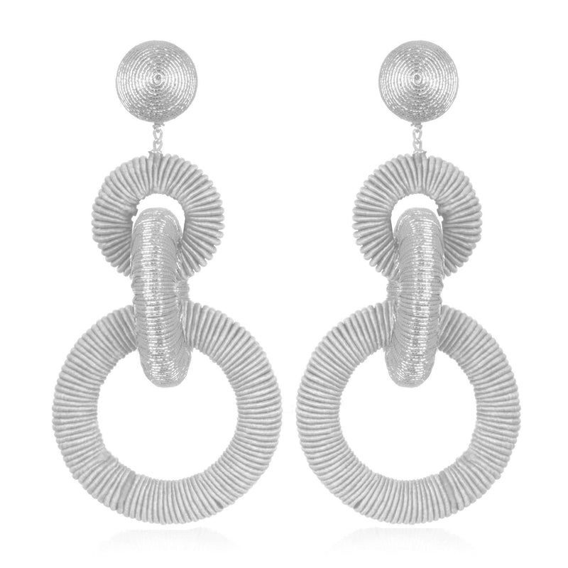 Silk/Metallic Cord Mix Triple Tiered Hoop Earrings - Suzanna Dai