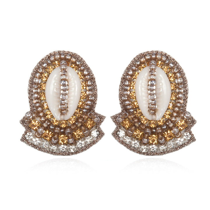 Cowry Shell Button Earrings - In Stock